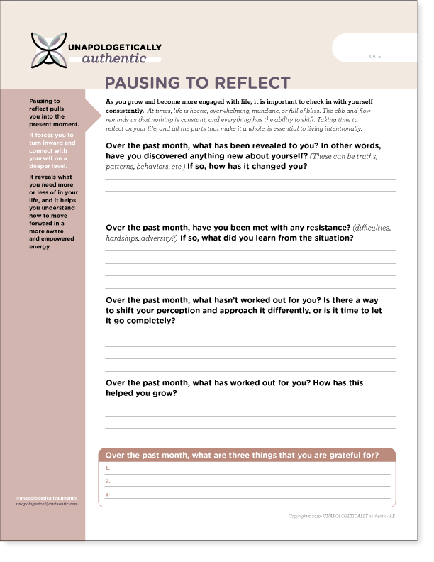 Pausing To Reflect Worksheet