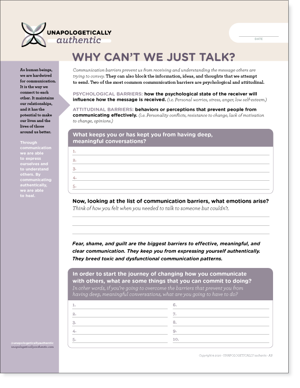 Why Can't We Just Talk Worksheet